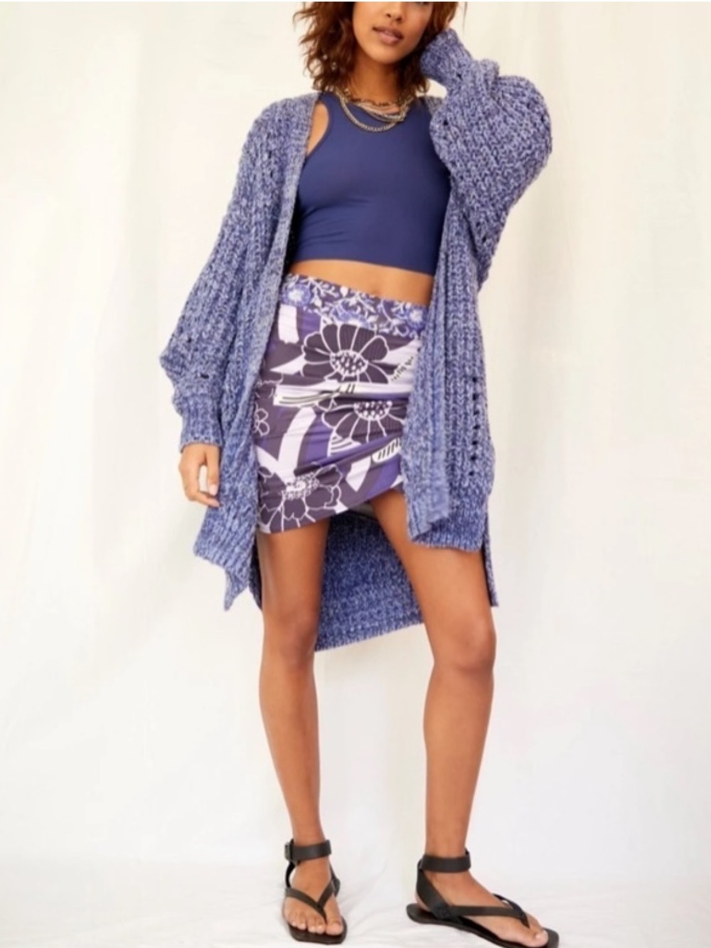 Free People blueberry combo slouchy smoothie knit cardigan oversized open front